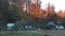 Countryside landscape with old houses in autumn season