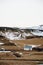 Countryside landscape, with small church stand alone on hills in Iceland