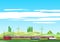 Countryside landscape, train on railroad, highwayr