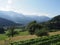 Countryside panorama with Alps at european Gruyeres town in Switzerland on August