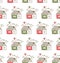 Countryside pattern with cute houses. Seamless drawn background