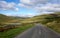 Countryside road and the river Elan in Wales.