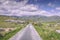 Countryside road to Black Valley in county Kerry, Ireland, on a cloudy day