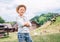 Countryside scene : Boy shepherd geese