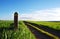 Countryside single track road in a grass field