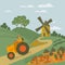 Countryside in summer. Editable isolated vector illustration