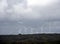 Countryside, view of huge wind turbines windmill