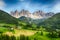 Countryside view of Santa Maddalena in National Park Puez Odle