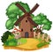 Countryside windmill house isolated