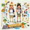 Couple adventure character design with survial icon kit. Adventure concept- vector