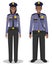 Couple of african american policeman and policewoman standing together on white background in flat style. Police USA