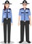 Couple of american policeman and policewoman standing together on white background in flat style. Police USA concept. Flat design