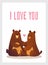Couple of animals, postcard with two cute bears fall in love, pair of lovers