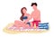 Couple applying sunscreen oil on beach flat color vector faceless characters