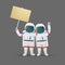 Couple of astronauts standing together with a placard and a raised fist. Demonstration, protest, activism illustration. Vector.