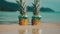 Couple of attractive pineapples in sunglasses on beach , Tropical summer vacation concept, generative AI tools