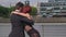 A couple of attractive tango dancers dancing slowly in Puerto Madero