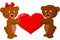 Couple baby bear holding red heart