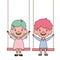 Couple baby in swing smiling on white background