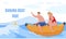 Couple banana boat ride landing page vector flat summer leisure beach sport recreation activity