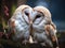 Couple of Barn Owls grooming each other