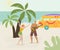 Couple at Beach Party Flat Vector Illustration