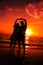 Couple on the beach at sunset silhouettes-Romantic summer