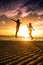 Couple on the beach at sunset silhouettes-Romantic summer