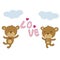 Couple bear happy with love and pink hearts and blue sky vector