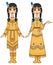Couple of beautiful animation girls in clothes of the American Indians in different poses.