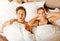 Couple in bed,man snoring woman can\'t sleep