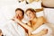 Couple in bed,man snoring woman can\'t sleep