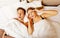 Couple in bed,man snoring woman can\'t sleep