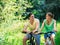 Couple on bicycles