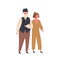 Couple with a big age difference flat vector illustration. Smiling pair walking together, wife and husband. Relationship