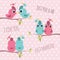 Couple bird branches - pink and blue bird sweet love 3 style