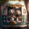 Couple of brown bears in love on vacation in camper.. Generative AI
