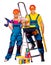Couple builder with construction tools