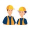 Couple builders workers with helmets