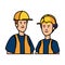 couple builders workers with helmets