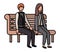 Couple of business sitting in park chair avatar character