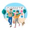 Couple buy food at market flat vector illustration