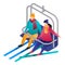 Couple in a cable car icon, isometric style