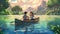 couple in a canoe floating on the river