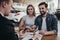 Couple at car dealership