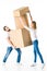 Couple with cardboard boxes