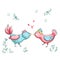 Couple of Cartoon Birds Kiss with Love