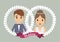 Couple cartoon crown wedding icon. Vector graphic