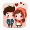 Couple cartoon, happy valentine, lover character illustration, white background, Made by AI,Artificial intelligence