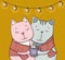 Couple of cats in love with a cup of hot chocolate illustration